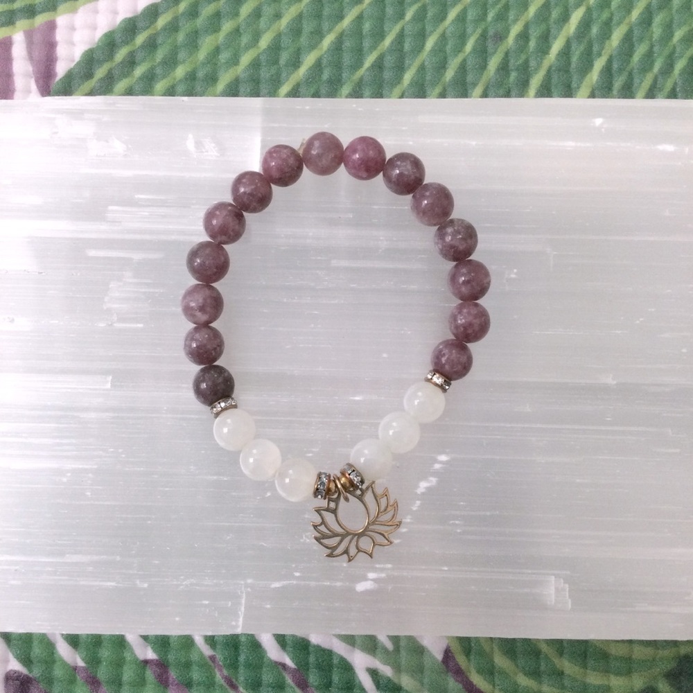 Lepidolite/Moonstone Gemstone Bracelet